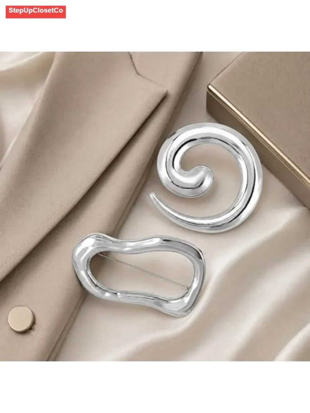 Chunky Spiral Brooch Pin Gold Silver Statement Jewelry Women